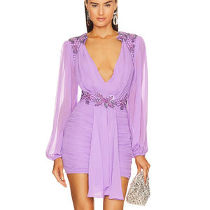 Michael Costello Lavender Beaded Chiffon Mini Dress XS Cocktail Ruched Julieta